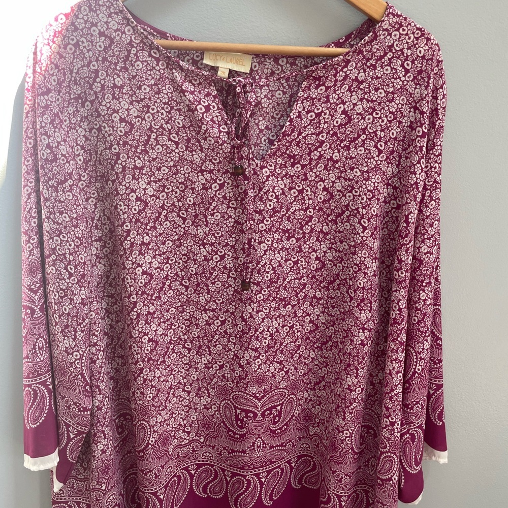 Lucy & Laurel burgundy/purple long sleeve blouse size 2x